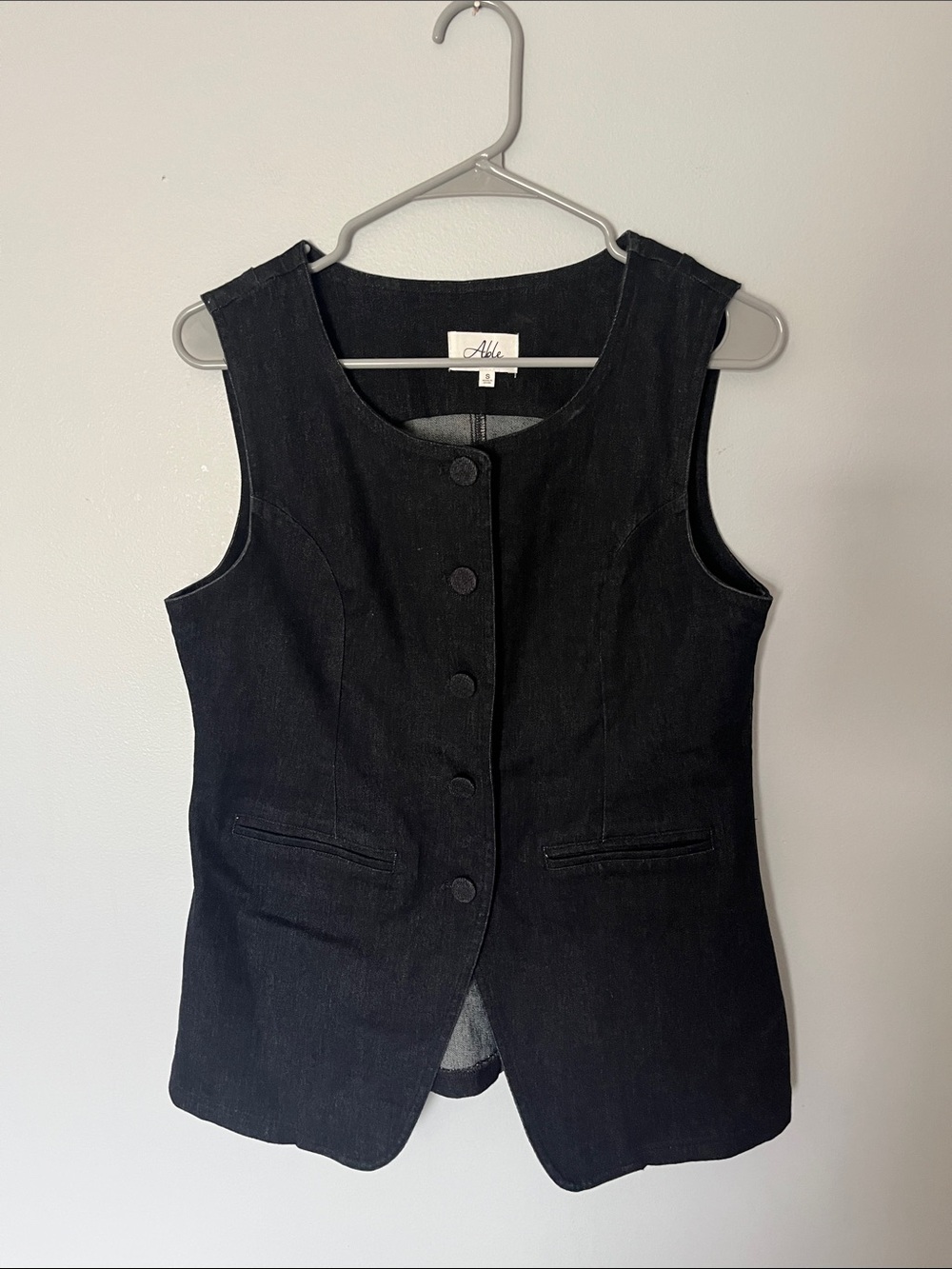 Able Black Sleeveless Button Vest denim NWOT